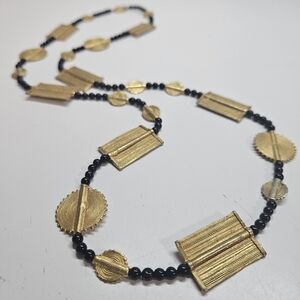 ANNIKA Gold Tone Station Black Glass Beaded 32" Long Necklace